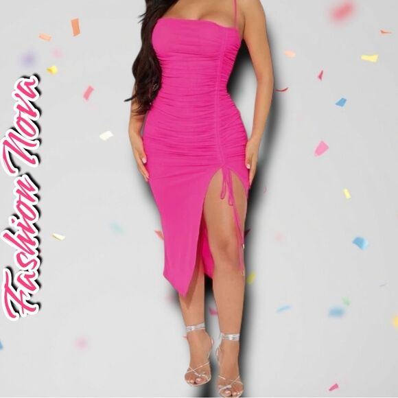 PINK Victoria's Secret Dresses & Skirts - Preowned Fashion Nova Elle Mesh Midi Dress – Neon Pink - XS